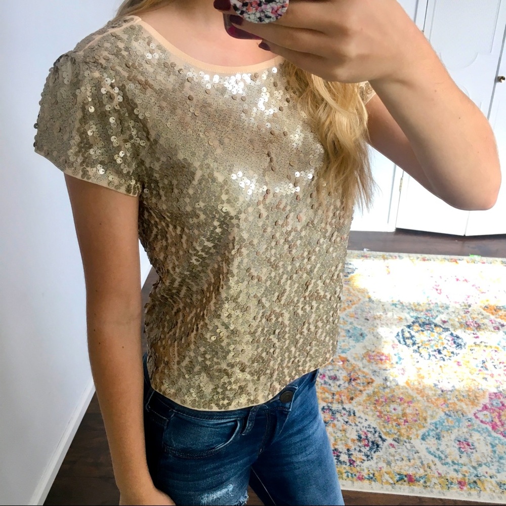 Express | gold sequin low back short top New